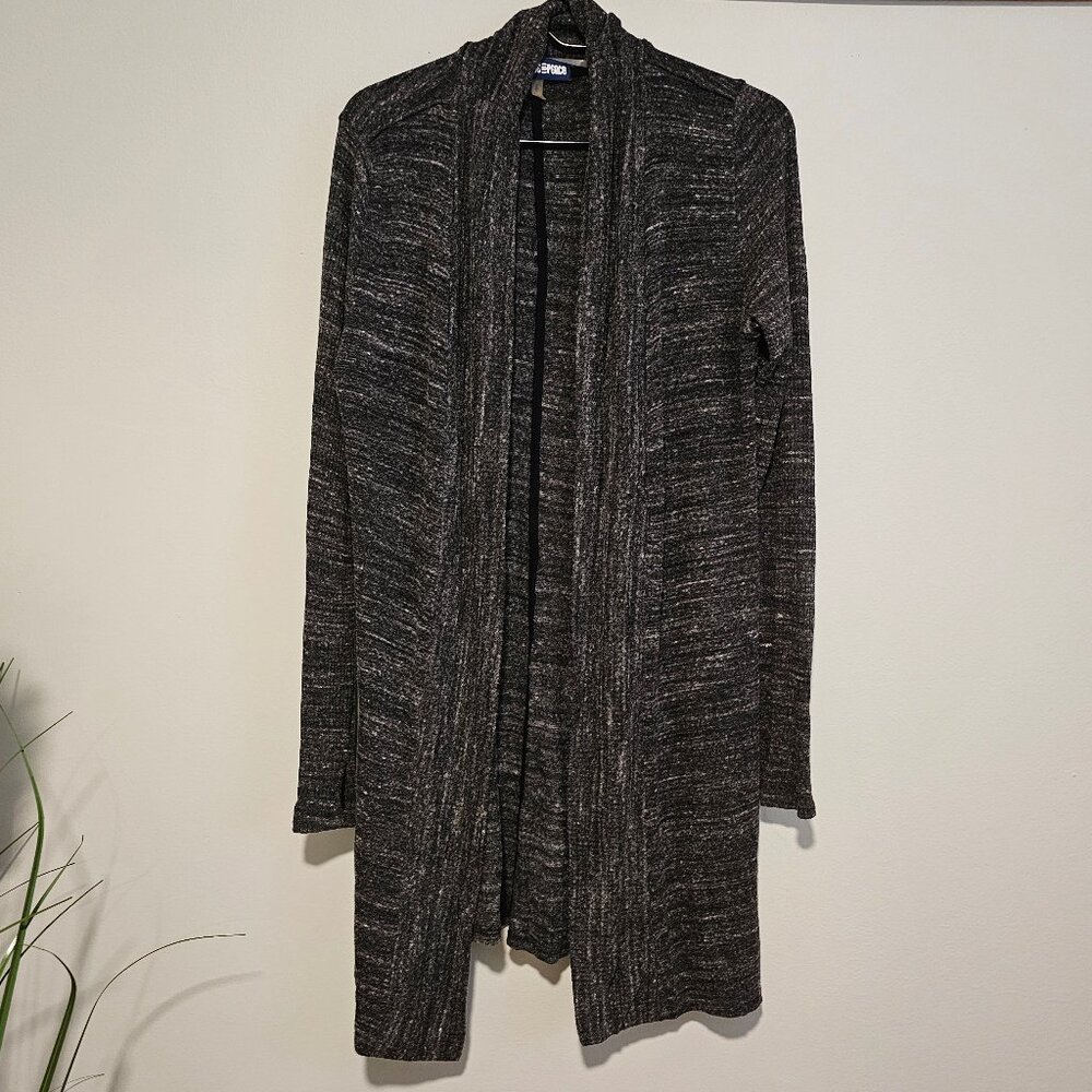 Long Sleeve Open Front Gray Cardigan with Thumb Holes, Small